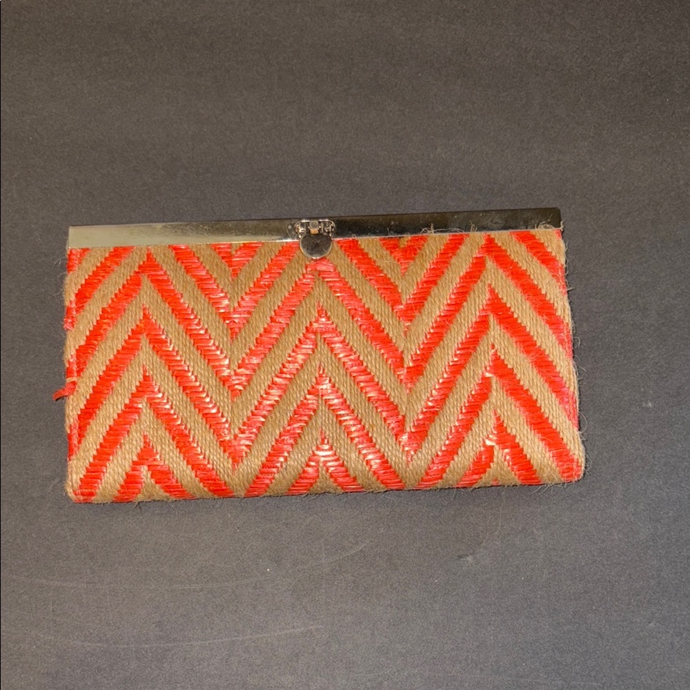 Chevron Patterned Clutch - Red and Tan
